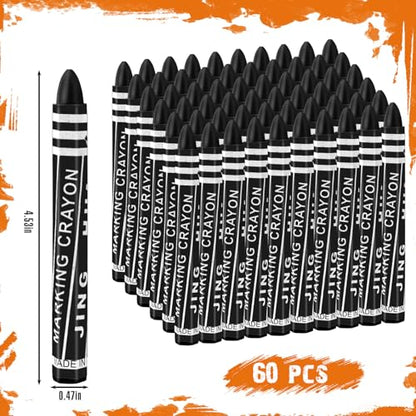 MotiMind 60 Pcs Industrial Lumber Crayons Bulk Wax Tire Marker Construction Marker for Craft Detailed Marking on Lumber Metal Carton Ceramics Concrete Glass Plastic 4.45" x 0.43" (Black) - color: Black
