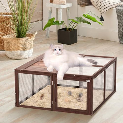 Portable Chicken Coop Run, Folding Rabbit Hutch, Brown - color: Brown
