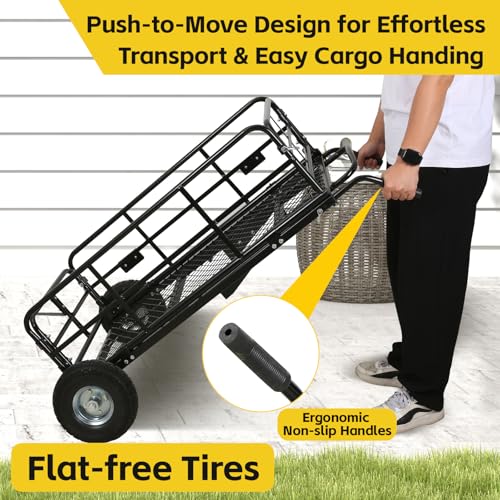 MaxxHal Hitch-N-Roll 2-in-1 Cargo Carrier & Push Cart - 400 lb Capacity Hitch Mount Steel Basket with 10" Flat Free Tires - Foldable Utility Rack for SUV, Truck, Camping & Ranch (50243) - style: Hitch-N-Roll Cargo Carrier