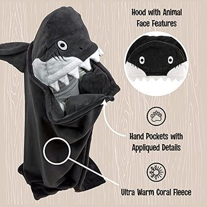 Lazy One Wearable Hooded Blanket for Kids, Animal Hooded Blanket (Shark) - color: Wide Awake Sharks Hooded Blanket