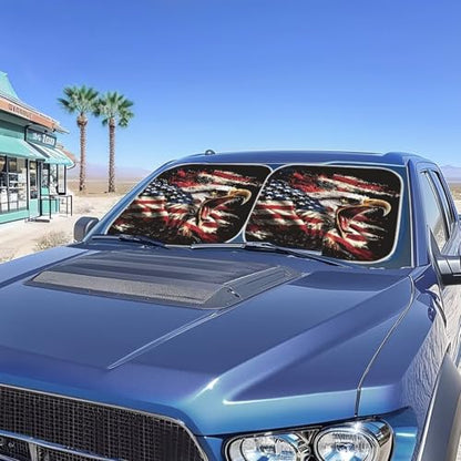 Car Windshield Sun Shade Foldable 2pcs Cool Eagle Ameican Flag Automotive Front Window Sunshade Protector Accessories for Car Truck SUV Auto Sun Heat and UV Rays Blocker - color: Cool Eagle Ameican Flag