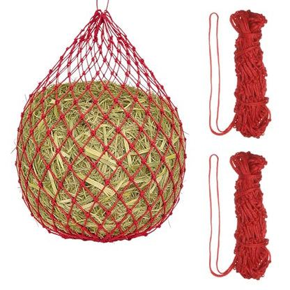 Slow Feeder Hay Net, 40" Length 2" Holes Strong Load-Bearing, Nylon Slow Feed Bag Hay Feeder, (Red, 2 Pcs), Intended for Horses/Goats/Trailer/Stall - color: Red