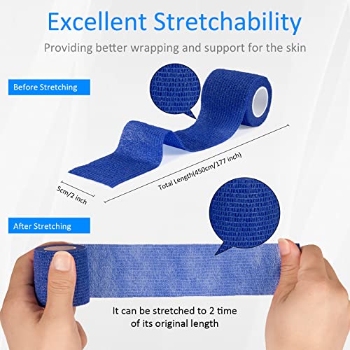 12Pcs Self Adhesive Bandage Wrap 2inch x 5 Yards Elastic Bandage Wrap Blue - color: Blue, size: 12Pcs