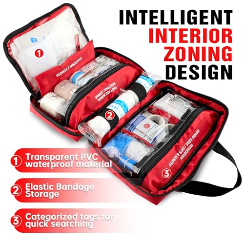 Kitgo First Aid Kit with Hospital Grade Medical Supplies, 220pcs Emergency Medical Trauma Kit, Gift for Dad Husband Great for Home, Outdoors, Office, Car, Travel, Camping, Hiking, Boating