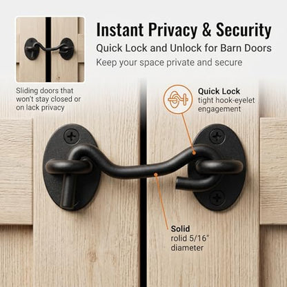 Privacy Hook and Eye Latch Easy Lock for Barn Door, Black (6 INCH-2PCS) - size: 6 INCH-2PCS