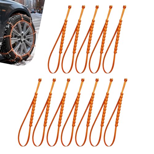 12 PCS Car Snow Tire Chains, Anti-skid Non-slip Traction Strap for Winter Ice & Mud, Adjustable Thickened Tire Zip Tie, Portable Emergency Accessory for Cars SUVs Trucks (Orange)