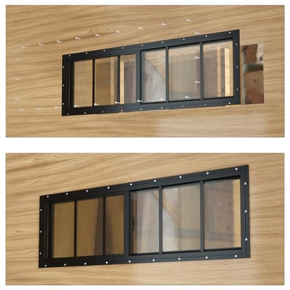Yuzzy Shed Windows 2 Pack, 10"x35" Sliding Windows Transom Window with Tempered Glass and Removable Fiberglass Screen for Shed, Chicken Coop, Playhouse, Household, Garage, Barns (Black) - color: Black, size: 10"x35"