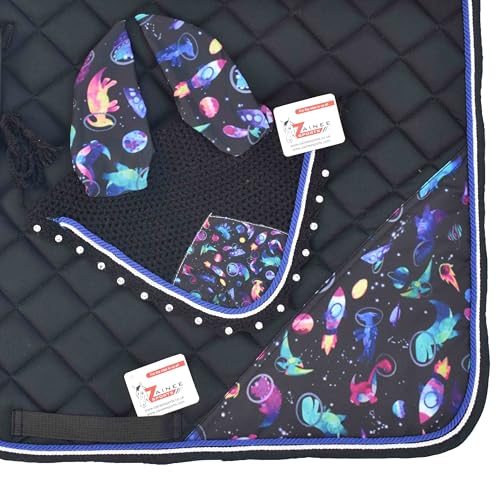 Dinasour Print Saddle Pad Set with Matching Ear Bonnet – Animal Print Horse Riding Gear – Non-Slip & Breathable – Western/English Show