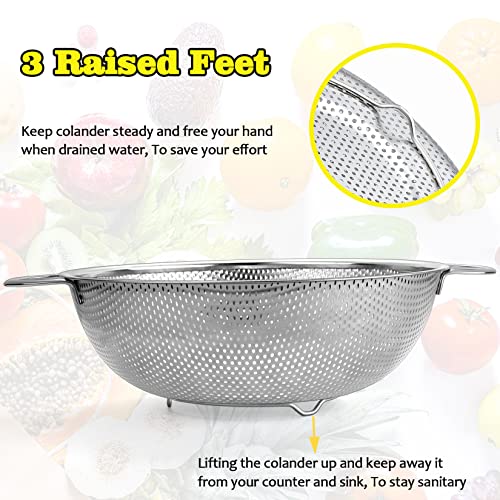P&P CHEF Stainless Steel Colander, 2 Pcs Metal Colanders Strainer, 1 +3 Qt