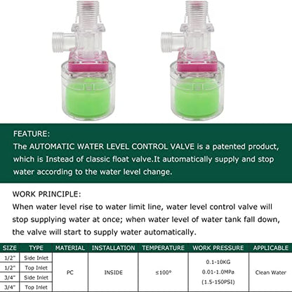 Transparency Water Float Valve, Water Level Control Water Tank Traditional Float Valve Upgrade (1/2" UP) - size: 1/2" UP