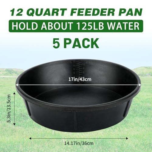 5Pcs Heavy Duty Rubber Feeder Pan, 12Q/3Gal Horse Feed Pan - color: Black-5 Pcs, size: 3Gal(12Q)