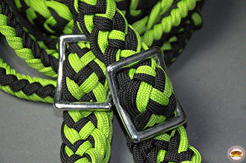 HILASON 1" X 8Ft Braided Poly Barrel Reins Horse Racing Flat Grip Knots - color: Green Black