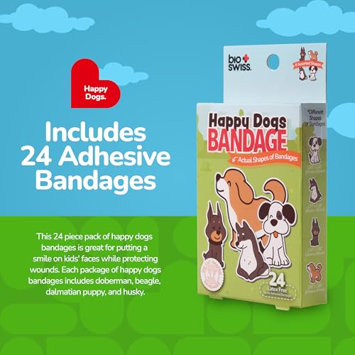 BioSwiss Bandages, Dog Shaped Self Adhesive Bandage Set, Latex Free, Sterile Wound Care, 24 Count - size: 24-Count Box, style: Dogs