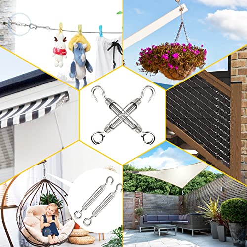 1/2" Turnbuckle Lsqurel 10PCS 304 Stainless Steel Turnbuckle Hook and Eye Heavy Duty M12 Tensioner Adjustable Shade Sail Hardware for Tightening up Metal Cable Wire - style: M12 - 10pcs
