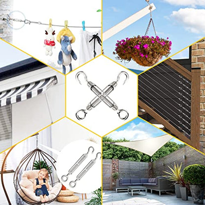 1/2" Turnbuckle Lsqurel 10PCS 304 Stainless Steel Turnbuckle Hook and Eye Heavy Duty M12 Tensioner Adjustable Shade Sail Hardware for Tightening up Metal Cable Wire - style: M12 - 10pcs