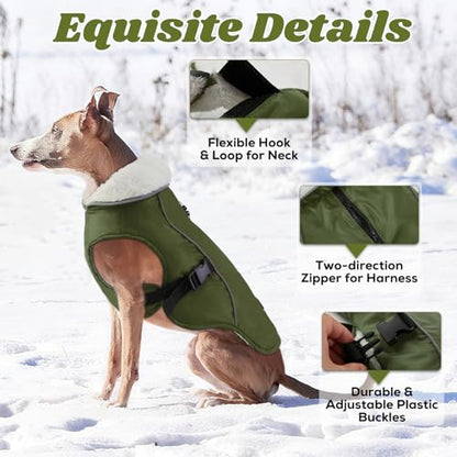 EMUST Dog Winter Coat, Waterproof Fleece Dog Jacket Winter for Medium Dogs - color: Green, size: Medium