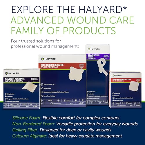 HALYARD Multi-Layer Bordered Silicone Foam Wound Dressing Sacral Bandage Gentle Adhesive Superabsorbent Core Conformable & Breathable Water Resistant Protective Film Backing, 7 Inches x 6.5 Inches - size: 7"x6.5"