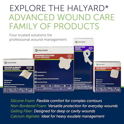 HALYARD Multi-Layer Bordered Silicone Foam Wound Dressing Sacral Bandage Gentle Adhesive Superabsorbent Core Conformable & Breathable Water Resistant Protective Film Backing, 7 Inches x 6.5 Inches - size: 7"x6.5"