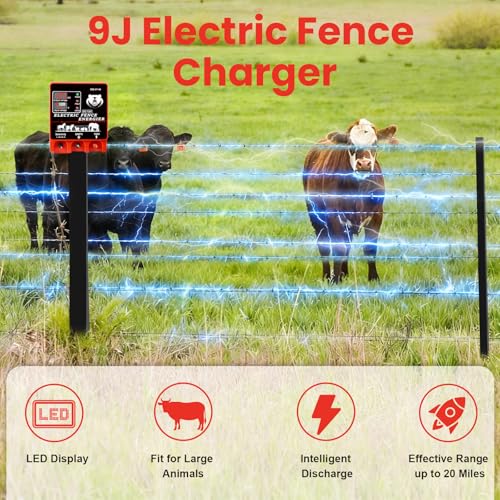 9J Electric Fence Charger Energizer, 9 Joules 20 Miles Plug-in Fencer