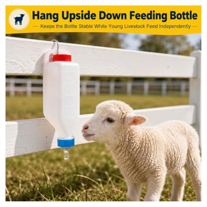 5pcs 500ml Lamb Feeding Bottle, Thickened Goat Milk Feeder Bottles, Hang Upside Down Livestock Milk Bottle with Pacifier Hanging Handle for Goat Lamb Fawns Nigerian Dwarf Doeling