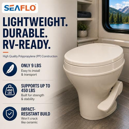 SEAFLO Residential Height Bone Camper/RV Toilet with Sprayer Attachment, 18.5” Standard Height, Gravity Flush System, Pedal Operation, Soft Close Seat, 4-Year Warranty (Bone W/Sprayer Attachment) - color: Bone w/Sprayer