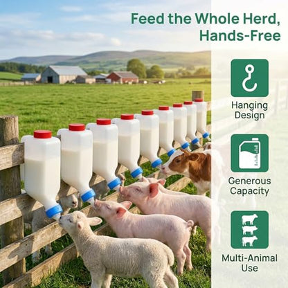 Goat Bottles and Nipple Set, 2 pcs Nipple 5pcs 500 ml Lamb Feeding Bottle with Hanging Handle for Feeding Sheep Goat Lamb Puppy for Farm - color: white-500