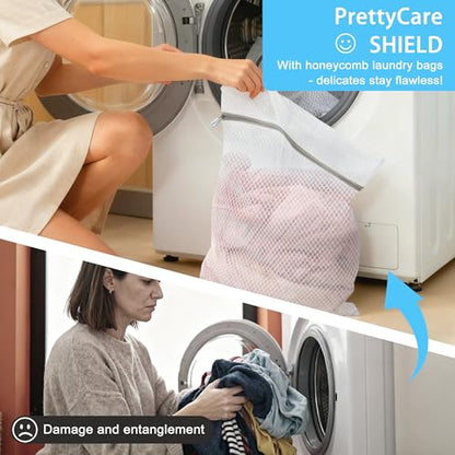 PrettyCare 3 Large (16x19inch) Mesh Laundry Bags for Delicates, Durable Honeycomb Wash Bags with Premium Zippers - Laundry Essentials Mesh Bags for Lingerie, Bras, Socks, Sweater, Travel & Organizing - size: Large