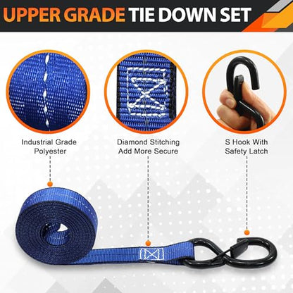 A ANTELOPE 4 Pack 1.5" x 8' Ratchet Tie Down Straps with S Hooks, Blue - color: Blue, size: 4PK-1.5in