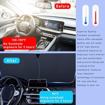 Ziciner 2 PCS Car Windshield Sun Shade, Auto Sun Heat and UV Rays Blocker, 28"×31" Foldable Automotive Front Window Sunshade Protector, Universal Vehicle Interior Accessories (Silver-M) - color: Silver-M (28×31 inches)