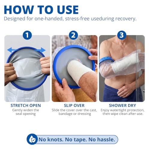 Blue Jay 39" Adult Long Arm Waterproof Cast Cover, Reusable Bandage Protector with Watertight Seal & Flexible Opening, for Showering, Broken Arm, Wound Dressings and IV Sites Recovery - size: Long