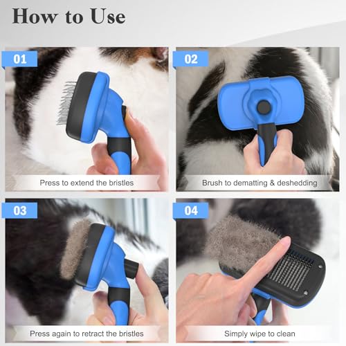 Swihauk Self Cleaning Slicker Brush - Skin Friendly Deshedding Grooming Tool for Dogs & Cats, Suitable for Shedding & Haired Pets, with Pet Supplies Accessories, Blue - color: Blue