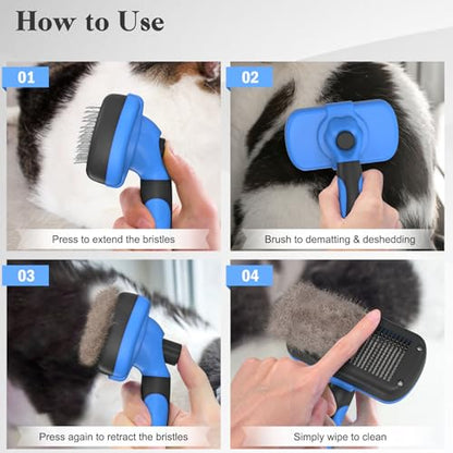 Swihauk Self Cleaning Slicker Brush - Skin Friendly Deshedding Grooming Tool for Dogs & Cats, Suitable for Shedding & Haired Pets, with Pet Supplies Accessories, Blue - color: Blue