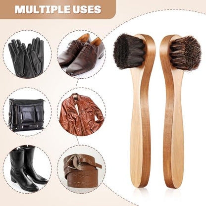 2 Pcs Horsehair Shine Shoes Brush Kit Polish Dauber Applicators Cleaning Leather Shoes Boots Care Brushes Suede Cleaner Brush(Wooden Long Handle) - style: Wooden Long Handle