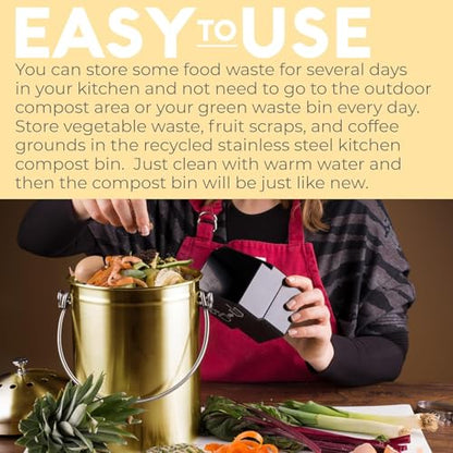 Epica Kitchen Compost Bin for Kicthen Countertops, 1.3 Galllon - Gold - color: Gold
