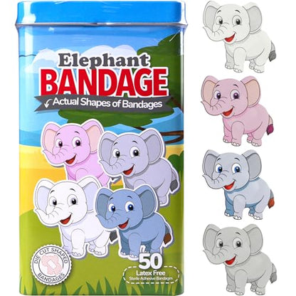 BioSwiss Bandages, Elephant Shaped Self Adhesive Bandage, Latex Free, Sterile Wound Care, 50 Count - size: 50-Count Tin, style: Elephant