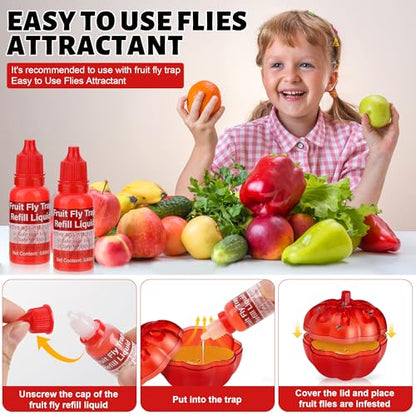 12 Pack Natural Fruit Fly Trap Refill Liquid, Wasp Bee Trap Refill Liquids, Effective Mosquito Gnat Fly Refill Liquid for Indoor Outdoor Tabletop Kitchen Plant, Safe Near Food & Kids, 0.68oz/ Bottle