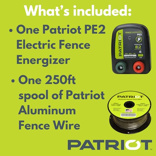 Patriot PE2 Electric Fence Energizer Plus 250-Feet Made in U.S.A. 17 Gauge Spool Aluminum Wire - Electric Fence Chargers for Livestock - Electric Fence Kit