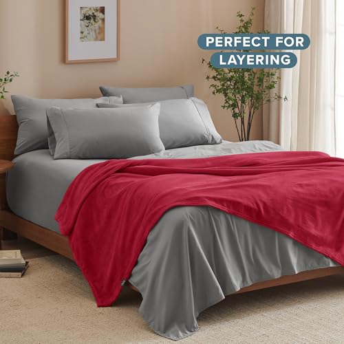 Bare Home Fleece Blanket Luxury Microplush (Full/Queen, Red) - color: 25 - Red, size: Full/Queen
