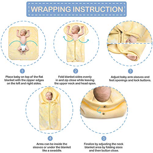 JOIE BEAN Swaddle Blanket Adjustable Baby Wrap | Toddler and Baby Blanket 2 in 1 Sleep Sack Bag | Soft Micro Plush Fleece Infant Sleeping Bag and Wearable Blanket| 35 x 31 Inches Yellow - color: Yellow, size: One Size