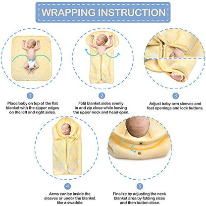 JOIE BEAN Swaddle Blanket Adjustable Baby Wrap | Toddler and Baby Blanket 2 in 1 Sleep Sack Bag | Soft Micro Plush Fleece Infant Sleeping Bag and Wearable Blanket| 35 x 31 Inches Yellow - color: Yellow, size: One Size
