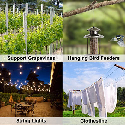 1/16 Wire Rope, 100FT 304 Stainless Steel Cable with 50Pcs Crimp Sleeves, Aircraft Grade, 7x7 Strand, 368lbs Breaking Strength, for Garden Trellis, Clothesline, Railing,Trellis - size: 100 ft