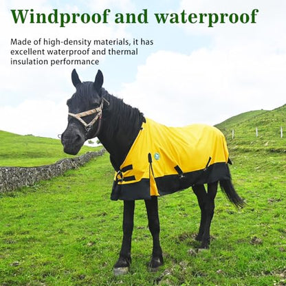 Waterproof Horse Sheet|Horse Blankets for Real Horses|Adjustable with Tail Rainy Day Choices for Horses(70", Yellow)