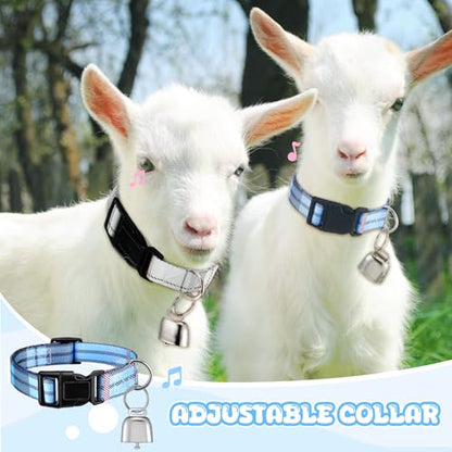 2 Pack Plaid Goat Collars with Bells, Blue White Boy Style for Pygmy Goats - style: Plaid