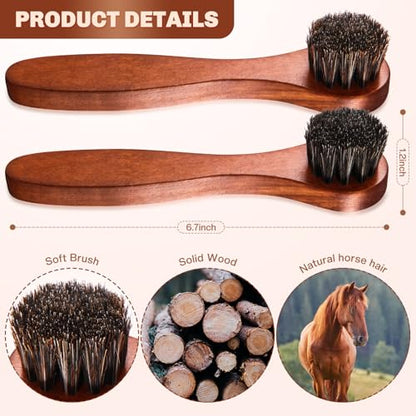 2 Pcs Horsehair Shine Shoes Brush Kit Polish Dauber Applicators Cleaning Leather Shoes Boots Care Brushes Suede Cleaner Brush(Brown Long Handle) - style: Brown Long Handle