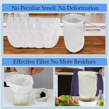 Fine Mesh Strainer, 6Pcs Cloth Strainer Bags with Steel Handle - color: White-6pcs