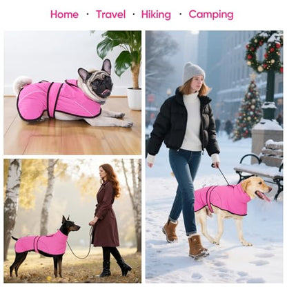 Dotoner Waterproof Dog Coat Warm Fleece Lined Jacket Reflective Winter Pet Apparel for Small Medium Large Dogs with Leash Opening Adjustable Neck & Tail Drawstring - color: Pink, size: Small