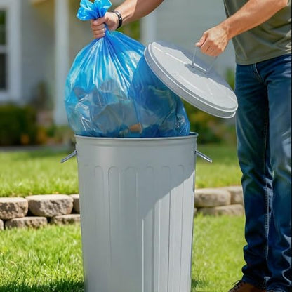 Plexon 20 Gallon Metal Trash Can with Lid Outdoor Large Trash Bin Steel Garbage Can for Garage Patio Farmhouse Bucket Bird Seed Storage Can Heavy Duty Round Container - color: Gray