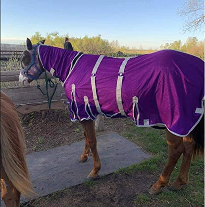 Heavy Duty Horse Fly Sheet with Neck and Detachable Belly Band | Summer Sheet (72, Purple) - color: Purple, size: 72