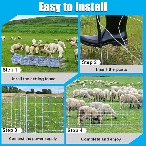 35"x164' Electric Fence Netting Solar Kit for Sheep Garden Backyards