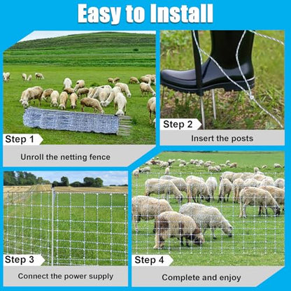 35"x164' Electric Fence Netting Solar Kit for Sheep Garden Backyards